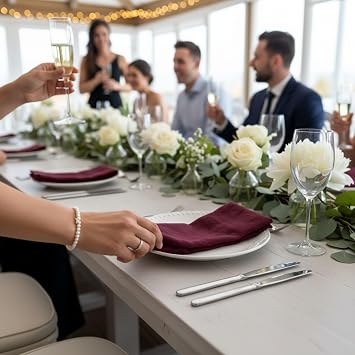 Hemstitched Linen Napkins 20 Inch x 20 Inch Stonewashed Pure Linen Cloth Dinner Napkins with Mitered Corners - 100% French Flax Machine Washable - Set of 4 (Burgundy)