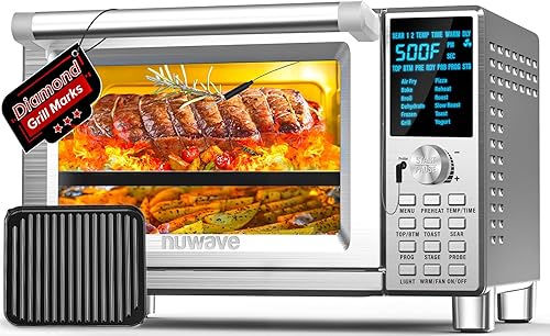 NUWAVE Bravo XL - Freidora de aire con horno tostador de convección, combo de parrilla inteligente 112 en 1 con sabores y marcas originales, zonas