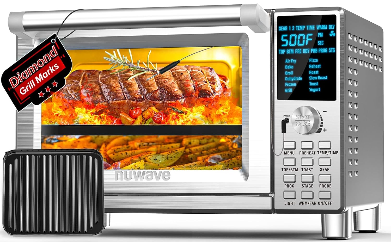 NUWAVE Bravo XL Air Fryer Convection Toaster Oven Countertop 112-in-1 Smart Grill Combo with Original Flavors Marks Adjustable
