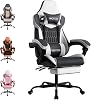 Gaming Chair, Ergonomic Gaming Chair with Footrest and Lumbar Support, Computer Chairs, Height Adjustable Computer Racing Gamer Chairs for Gaming or Office, Black White