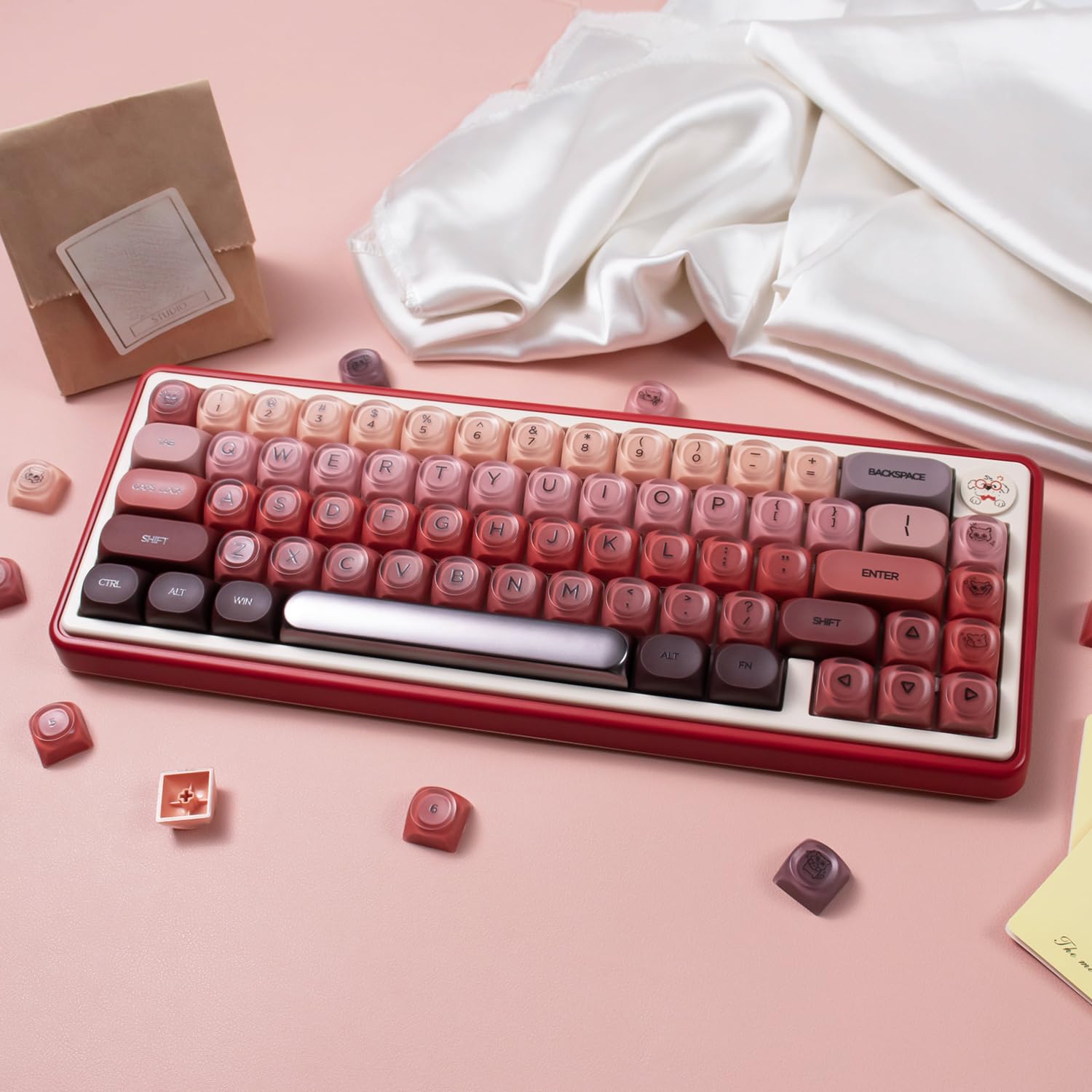 Sumgsn 132 Touches PBT Jelly Keycaps MOA Profile Rouges compatibles Clavier Wooting 61/64/87/104/108 Cherry MX Switches Mécaniques