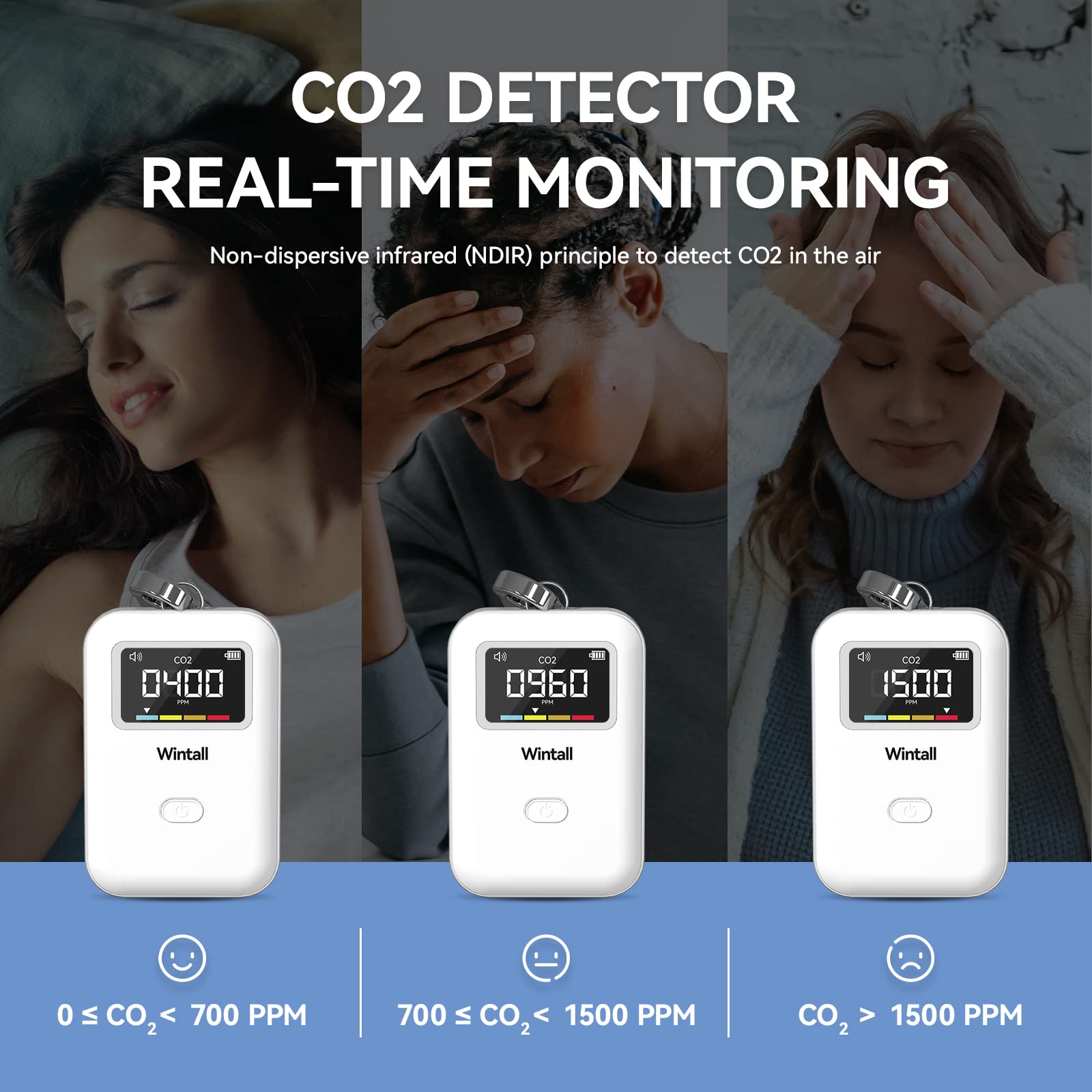 Mini Détecteur de CO2, Moniteur de Qualité de l'air, Moniteur de CO2 élégant et Léger Que Vous Pouvez Utiliser n'importe où