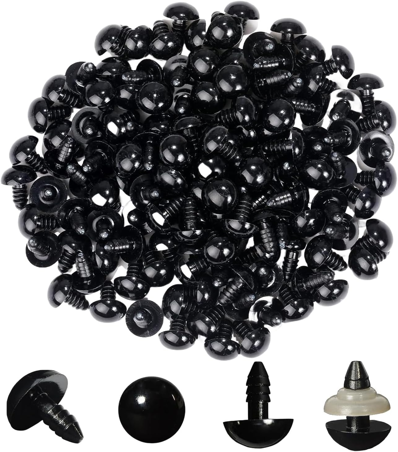 ASTRQLE 50PCS 18MM 0.7" Black Plastic Solid Safety Eyes with Washer for Bear Doll Craft Puppet Plush Animal Stuffed Toys DIY Sewing