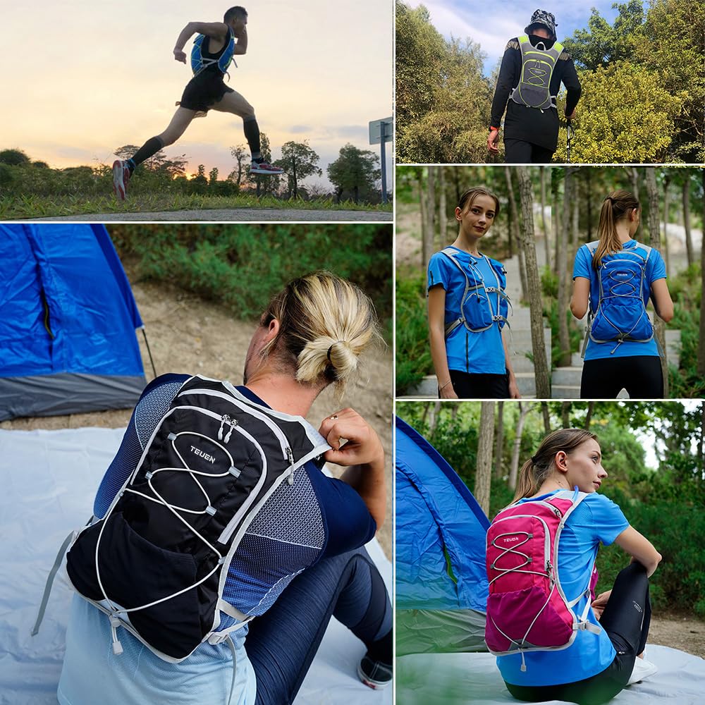 TEUEN Mochila de Hidratación con 2 litros Bolsa de Agua, Mochila Agua Mujer Hombre 6 litros Mochilas Trail Running Ligera para Correr Senderismo o Ciclismo Unisex Adulto