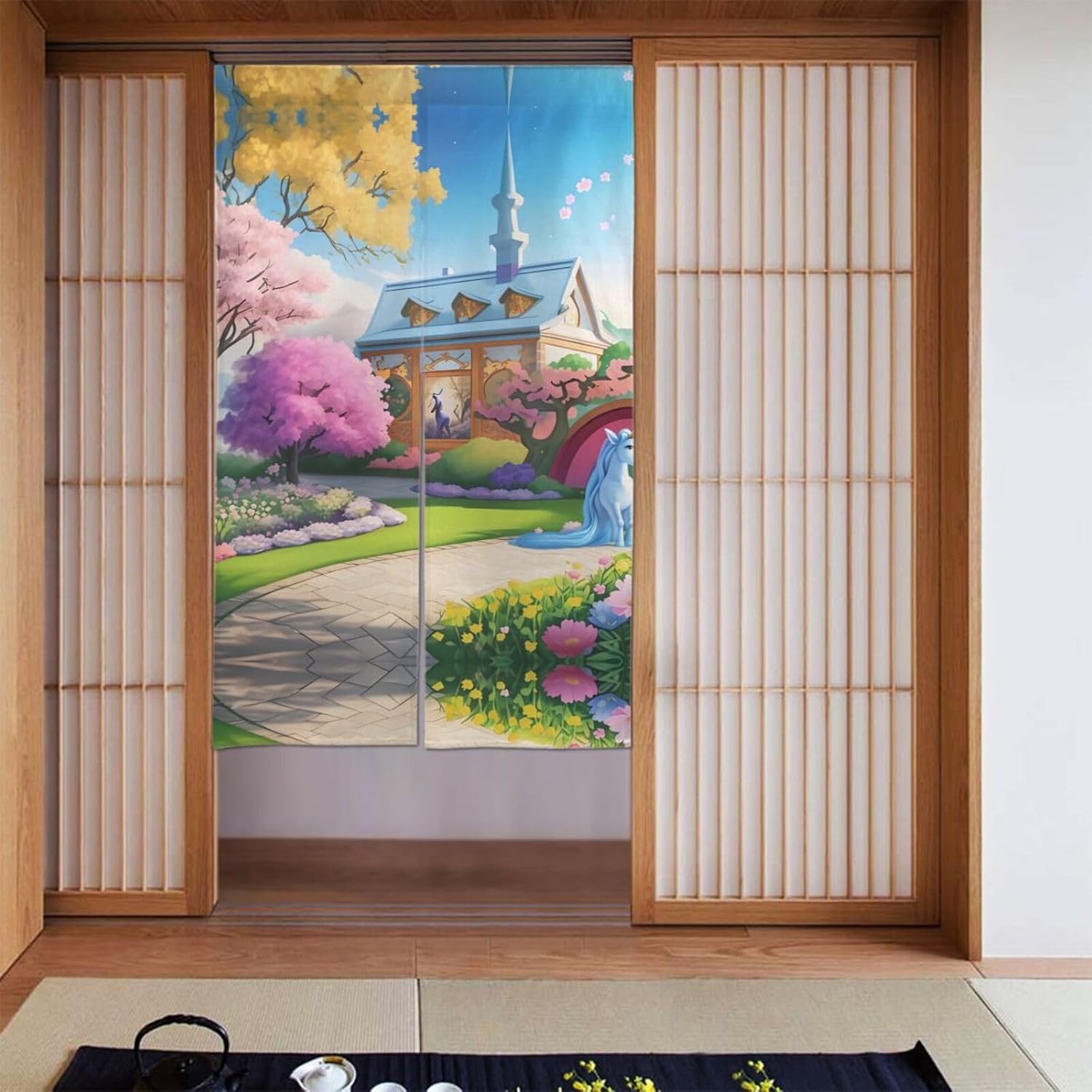 Unicorn Fairy Tale Picture Door curtain partition splicing privacy protection suitable for kitchen, bathroom, room 34x56in