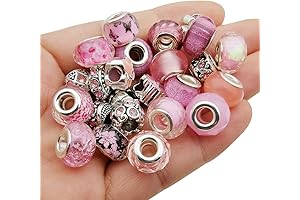 50 Pcs Pandora Charms Pack: Assortment of Pink European Beads for Jewelry Making