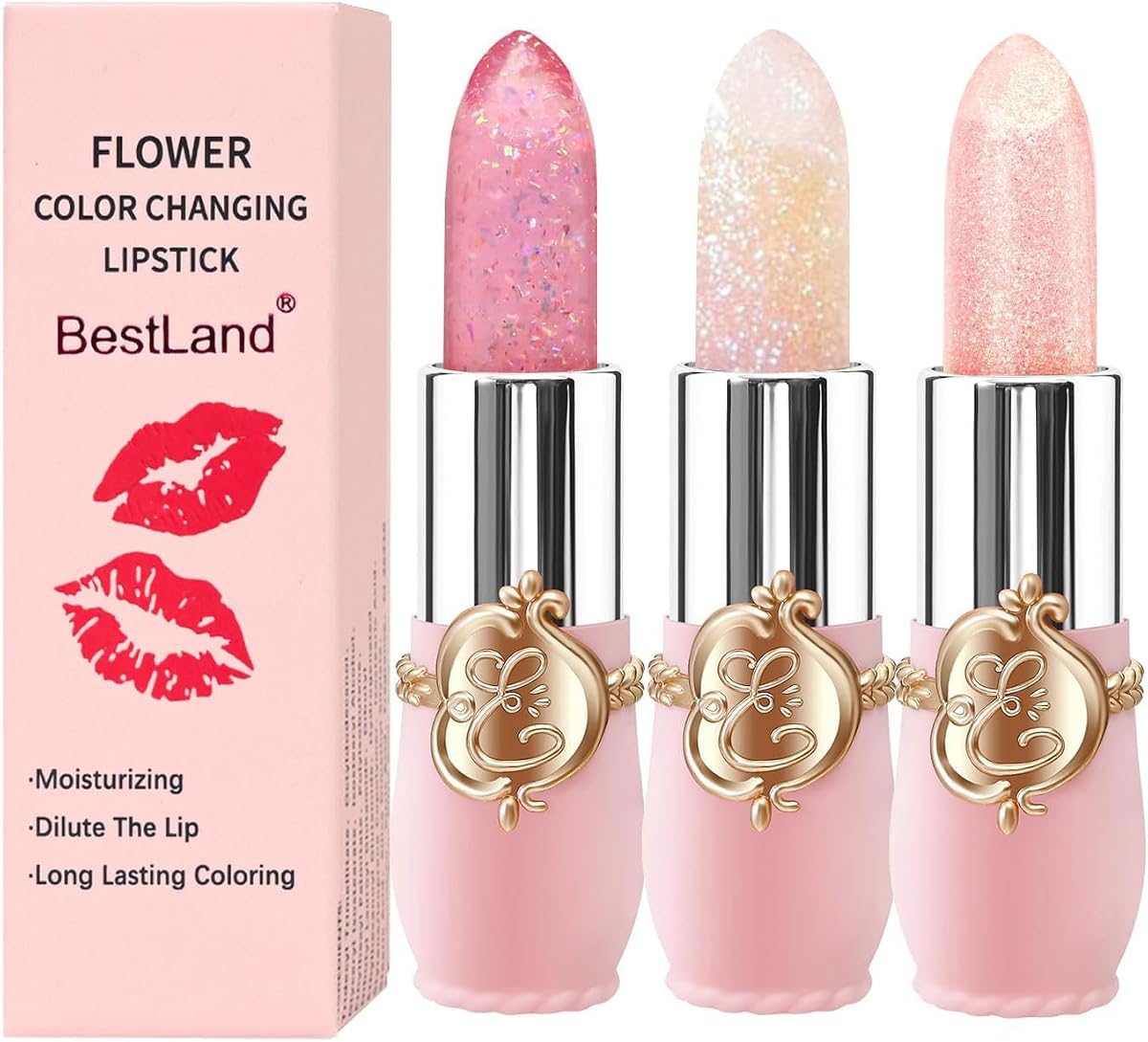 3 Unidades/Set Jalea de flores Lápiz labial Set Hidratante de cambio de temperatura de larga duración Nutritivo Brillante Bálsamo labial mágico Cristal dorado PH Cambio de color Brillo labial para mujer