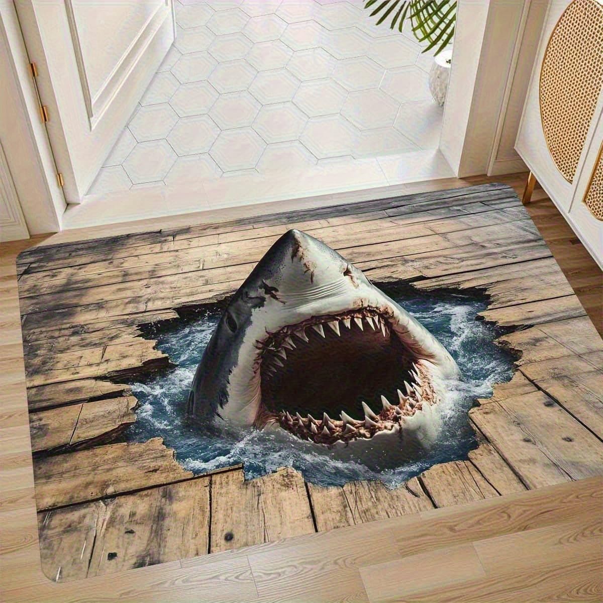 Bycmuoz Visual Illusion Shark Teeth for Children's Rugs, 180x230cm, 3D Ferocious Shark Carpets for Indoor, Soft Noise-Reducing Non-Skid Mats, Dirty-Resistant Durable Rugs for Kitchen