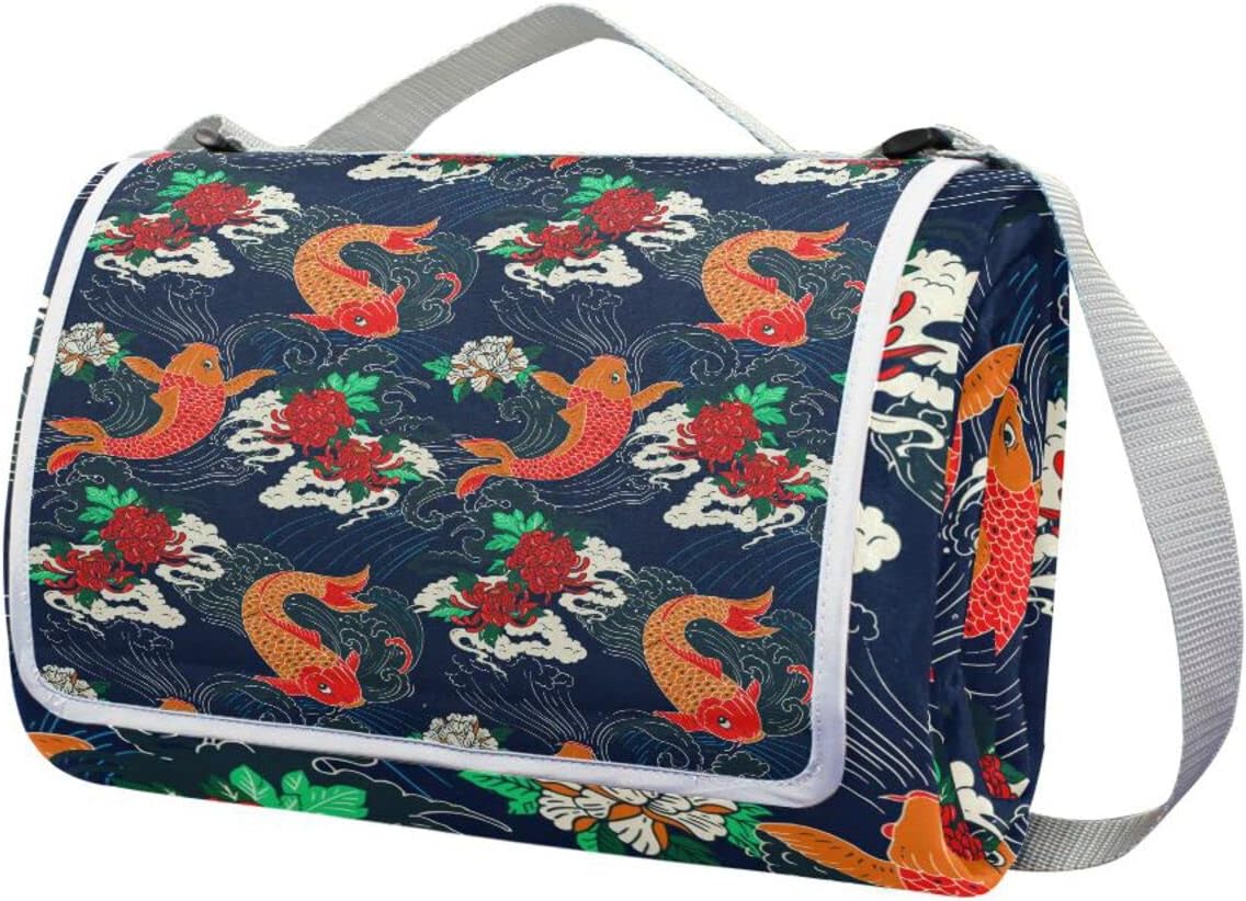 レジャーシート レジャーマット 厚手 アルミ 折り畳み 防水 コンパクト 大判 和風 日本 和柄 鯉 さかな 花見 キャンプ 軽量