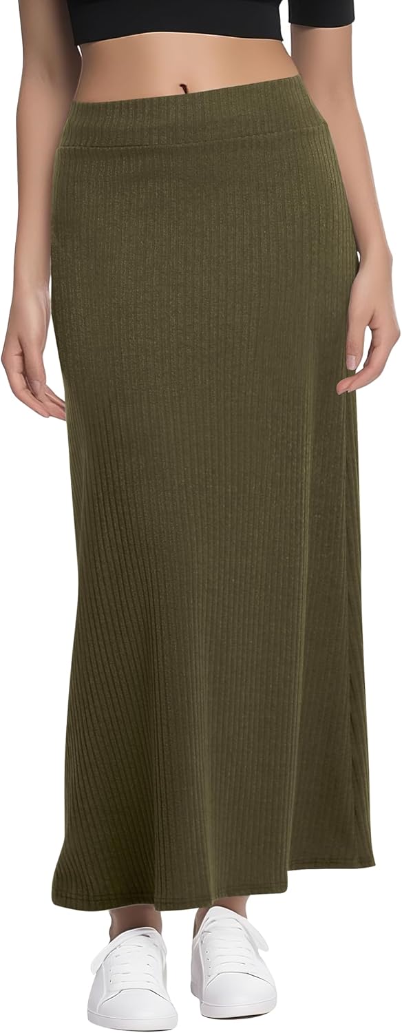 Urban CoCo Women's High Waist A-Line Maxi Skirt Comfy Ribbed Knit Long Skirt - Image 3