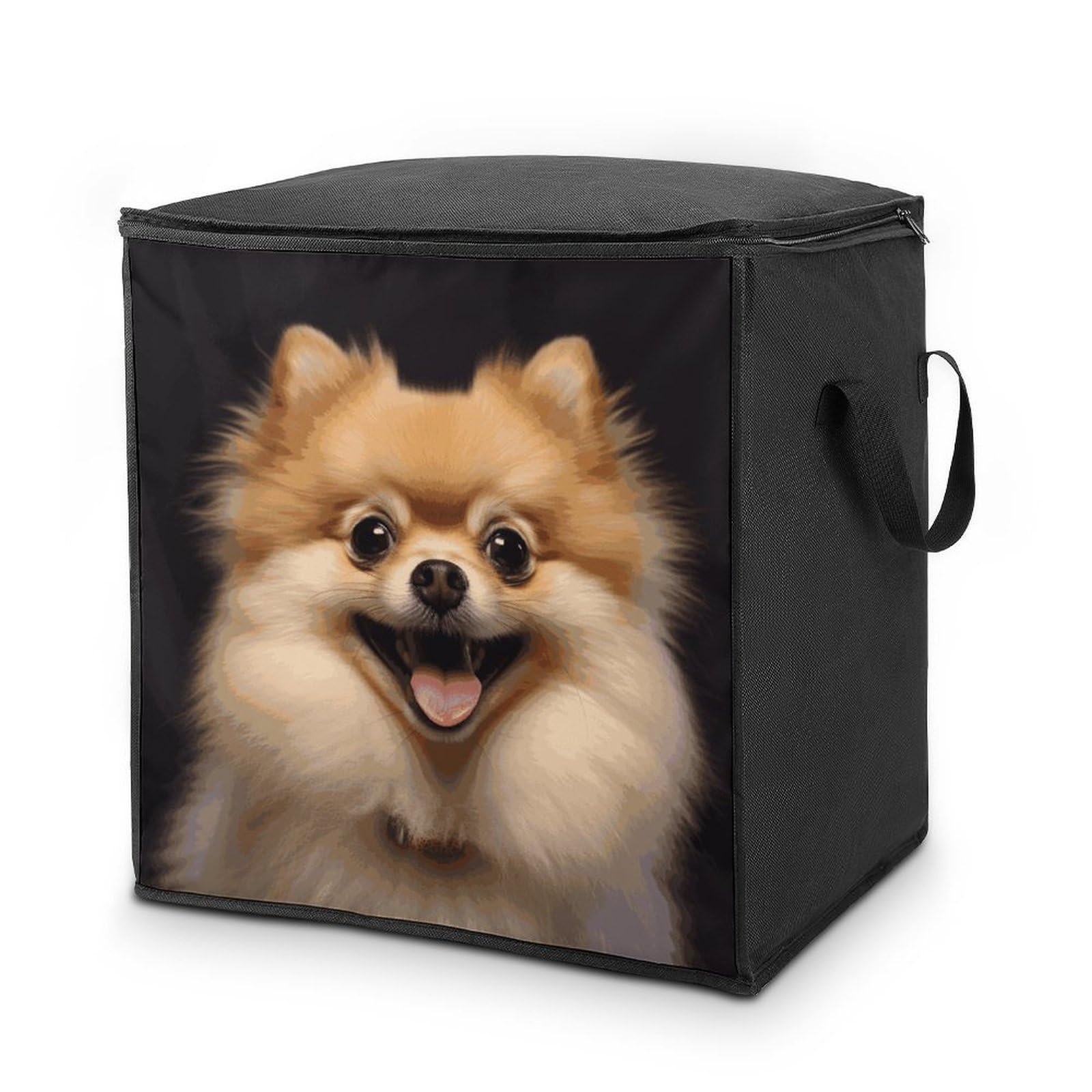 70L Happy Short-haired Pomeranian Storage Bag With Zipper Closet Organizers with Handle for Home Storage Organizer for Blankets Quilts Clothes Comforter Bedding And Pillows