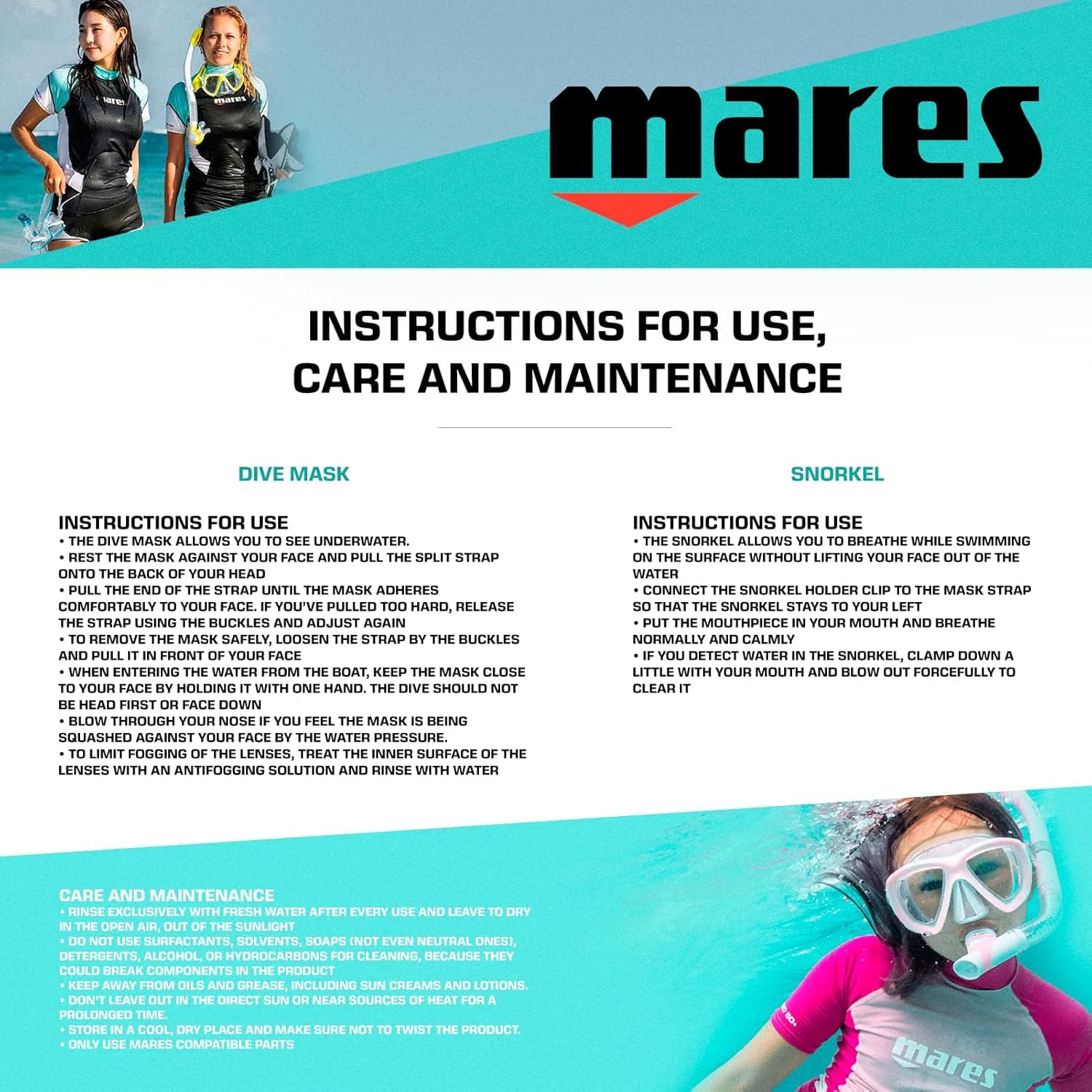 Mares Wahoo Neon Combo – Set de Snorkel para Adultos con máscara de Silicona y Tubo Semi-seco con válvula, Ideal para Buceo y exploración
