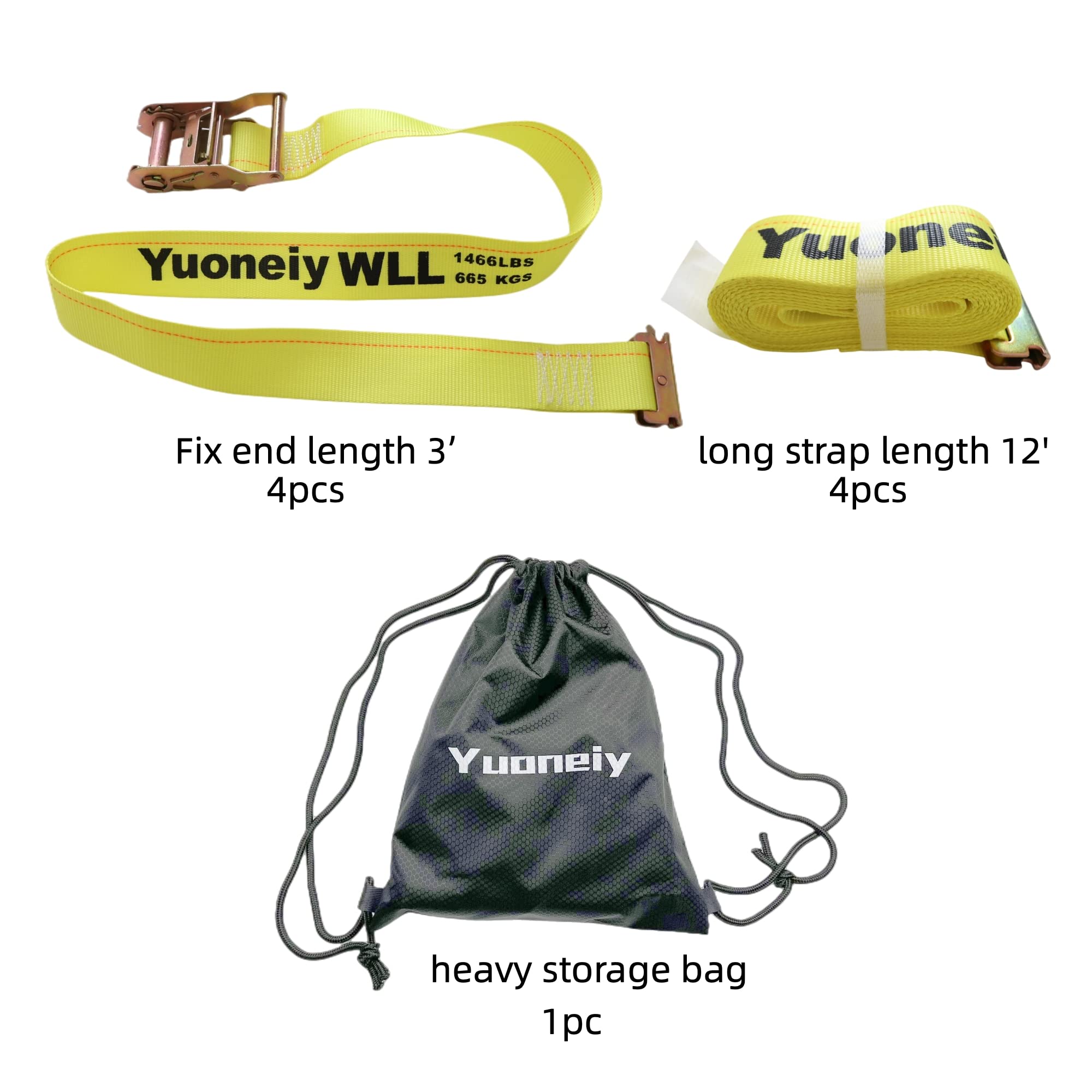 Yuoneiy E-Track Ratchet Straps Tie Down (4PK) 2" x 15' x 4400 lbs Breaking Strength Heavy Duty Logistic Ratchet Tie Down Straps for Container, ATV, UTV, Trailer