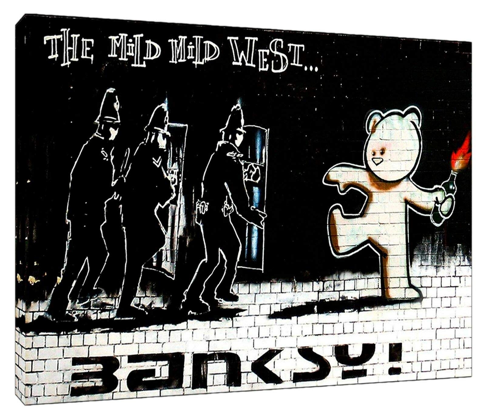 ARTSPRINTS Banksy Mild Mild West Teddy Reprint on Framed Canvas Wall Art Home Decoration 24 x 16 inch(60x 40 cm) -18mm depth