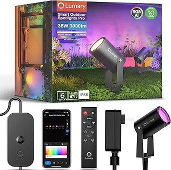 Lumary Smart Landscape Lights Pro 500LM, 6 Pack Color Changing Landscape Spotlights IP65 Waterproof, RGBAICW Low Voltage Outdoor Lights for Garden Yard and Pathway, APP/Remote/Voice Control, 65FT