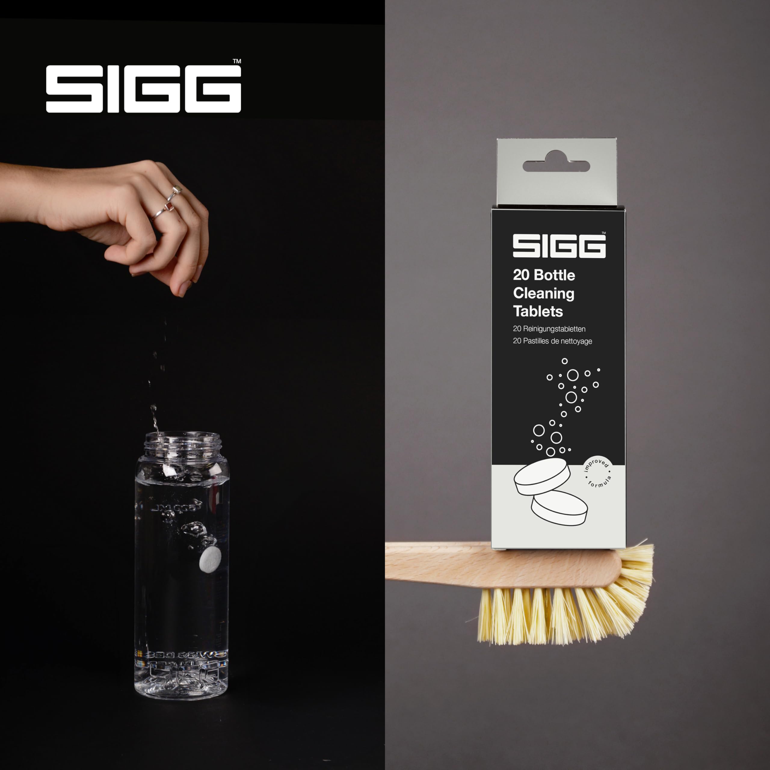 SIGG Tabletki do czyszczenia butelek do wszystkich butelek na wodę SIGG, 20 tabletek do mycia rąk, środek do czyszczenia butelek do szybkiego i łatwego mycia