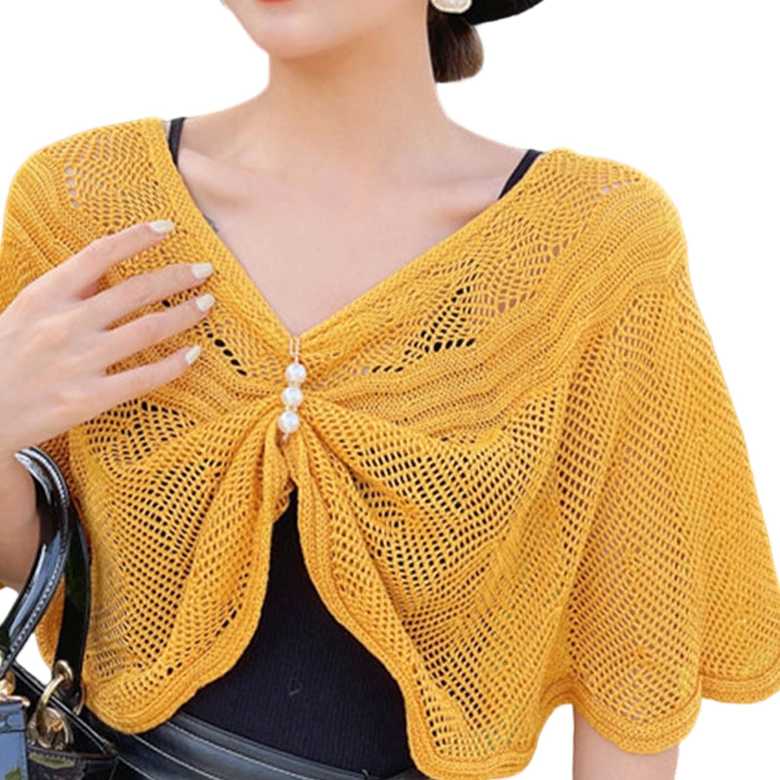 MICFENY Multiuse Knitted Shawl Wrap With Delicate Cutout Design Easy Wear Shoulder Cover Decorative Collar For Daily Outfit