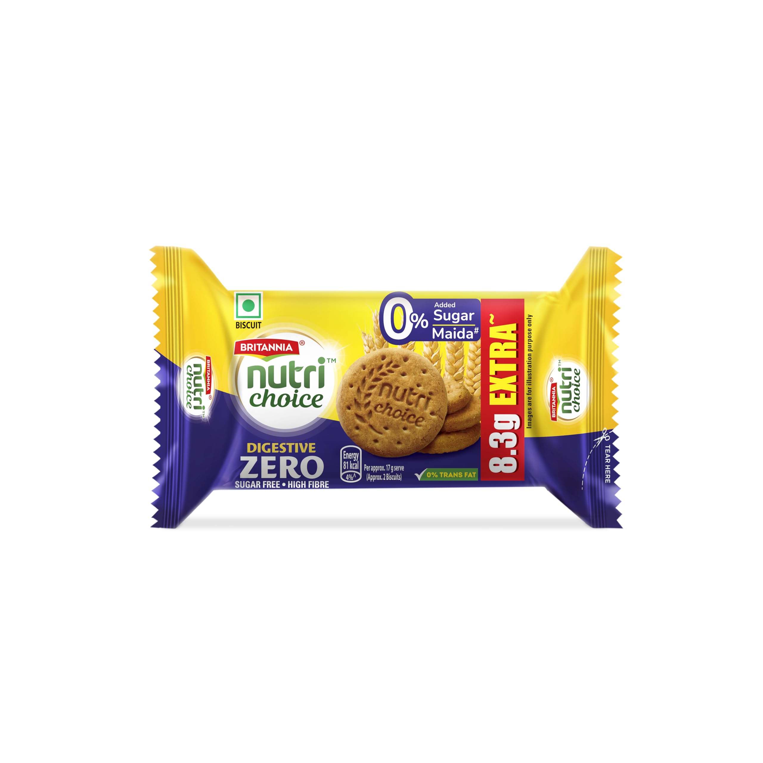 Digestive Zero High Fibre Biscuits | With 0% Added Sugar & Maida,100 Gms/120 Gms/91.7G Gms (Weight may vary), Whole Grain Oats