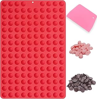 Mini Round Silicone Molds, 148 Cavities Semi Sphere Chocolate Candy Mold for Baking and Freezing Chocolate Chip/Gumdrop/Cookie/Dog Treat/Cake Decor/Fruit Snack (with a Scraper)