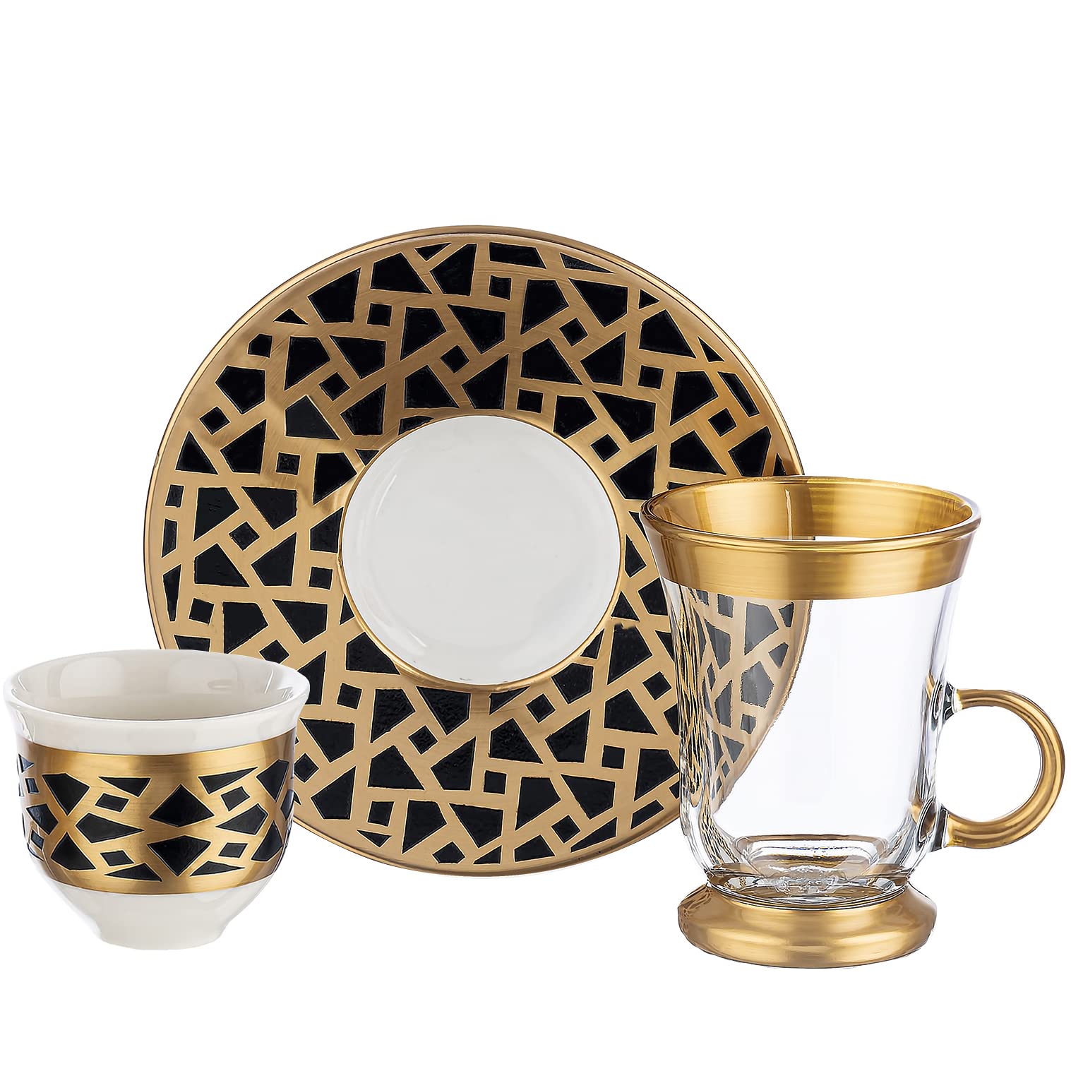 Buy DECOSTYLE, Turkish Tea Set, Pasabahce Tea Glass and Plate Set (Set of 6), 18 piece, 22 carat