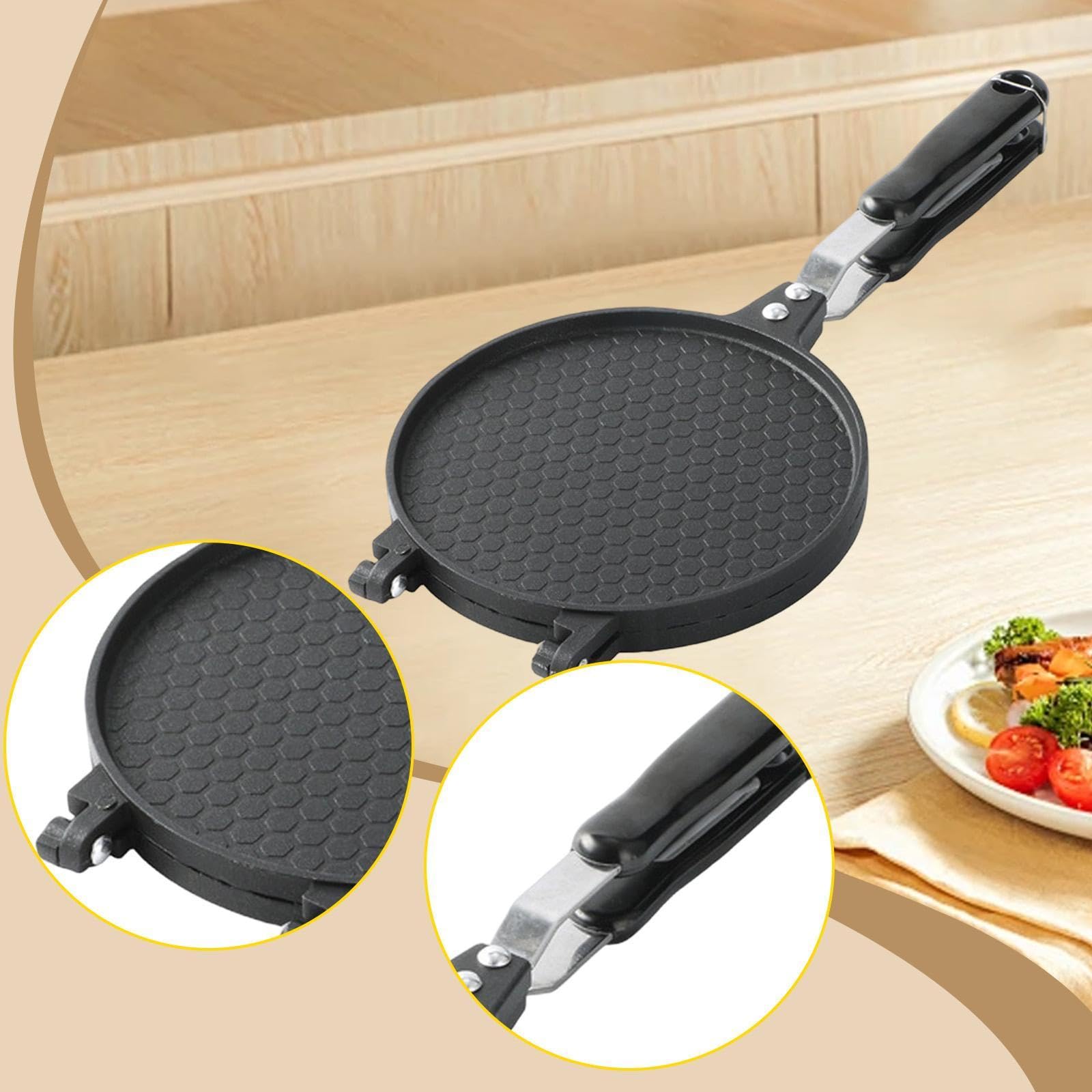 Waffle Maker Padella Doppio Lato per Coni Gelato Strumento Antiaderente per Pancake Omelette Croccanti Materiale in Lega di Alluminio Adatto a Cucina, 17 Cm
