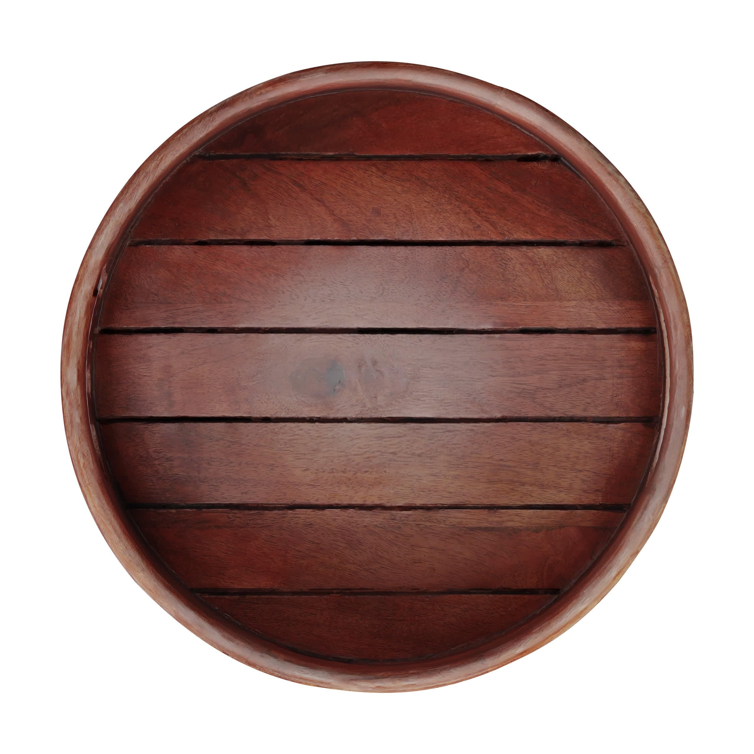 Relaxdays Plateau de Service, avec poignées, Bord surélevé, Design Rond, Bois de manguier, H x D : 29 x 36 cm, Marron