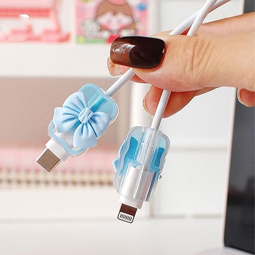 Miniatura 4 de Lindo protector de cable para cargador de iPhone, protector de cable de datos con nudo de lazo Kawaii, anti-flexión, cable de datos, cargador USB,