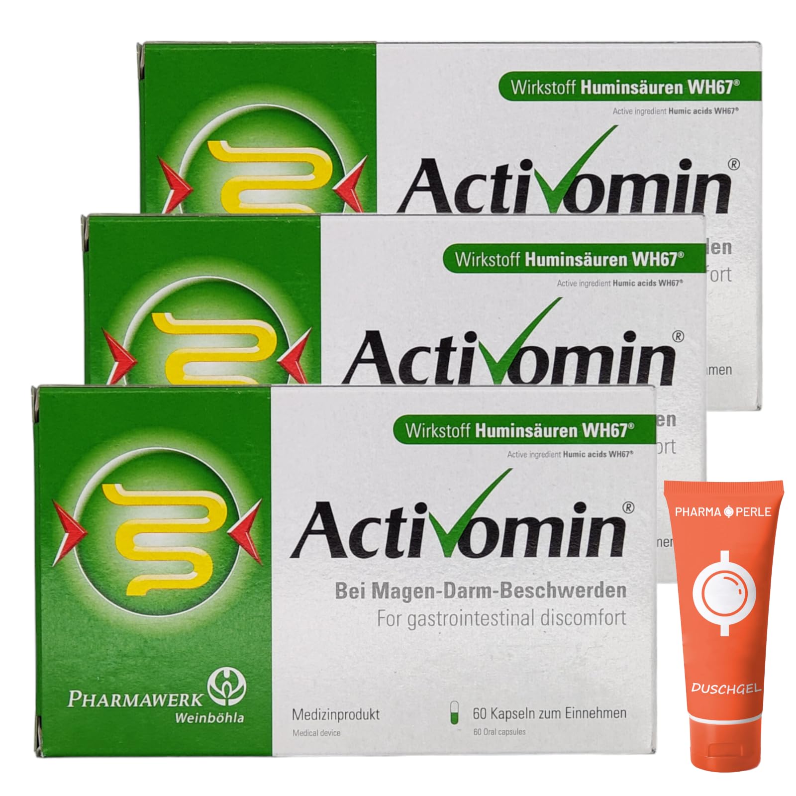 Activomin Kapseln 3x 60 Kapseln I bei Magen-Darm-Beschwerden I Stoffwechselstörung I natürliche Huminsäuren I Spar-Set plus Pharmaperle give-away