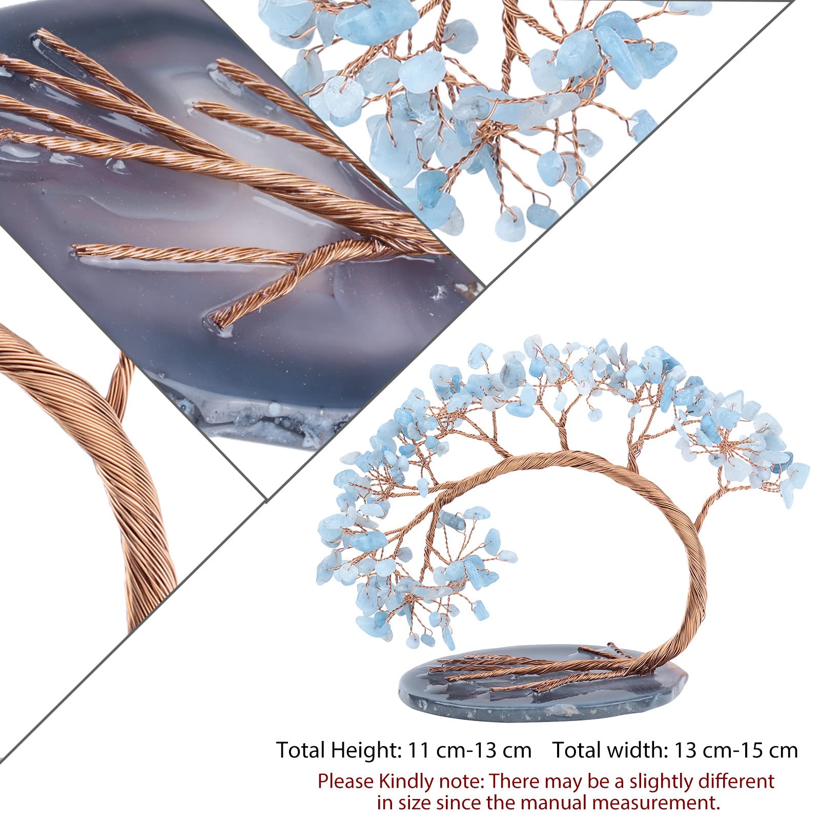 Amogeeli Fengshui Geldbaum Aus Aquamarin-Kristall – Handgefertigt, Mit Keramiktopf, Ca. 20–24 Cm