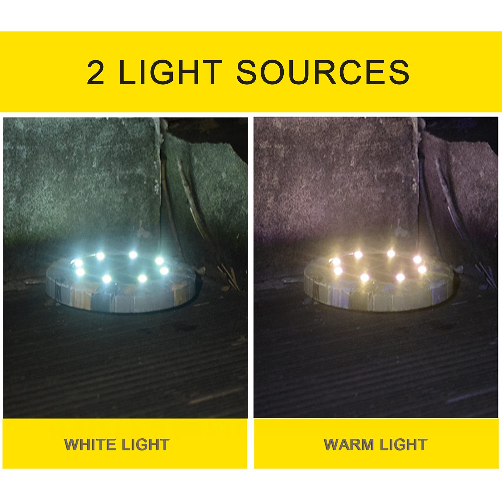 Lampy solarne na zewnątrz, 8 stopni LED światła zasilane energią słoneczną, wodoodporne symulacja oświetlenie kamienia do krajobrazu, chodnika, trawnika, tarasów, ścieżki ogrodzenia schodów, białe światło