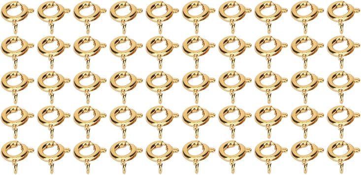 Pssopp 50Pcs Gold Spring Ring Clasps, 6mm Diameter, Gold Plated for Jewelry Making