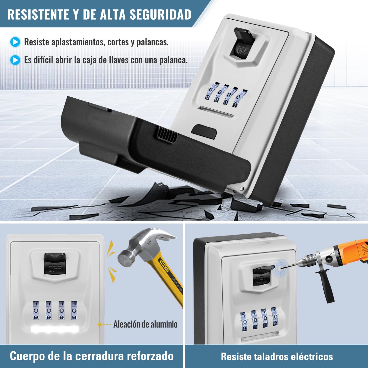 Caja de Seguridad para Llaves Exterior Caja Fuerte para Llaves Impermeable Lluminada Caja de Llave con Codigo 4 Dígitos Caja de Bloqueo para Llave para Hogar Garaje Escuela