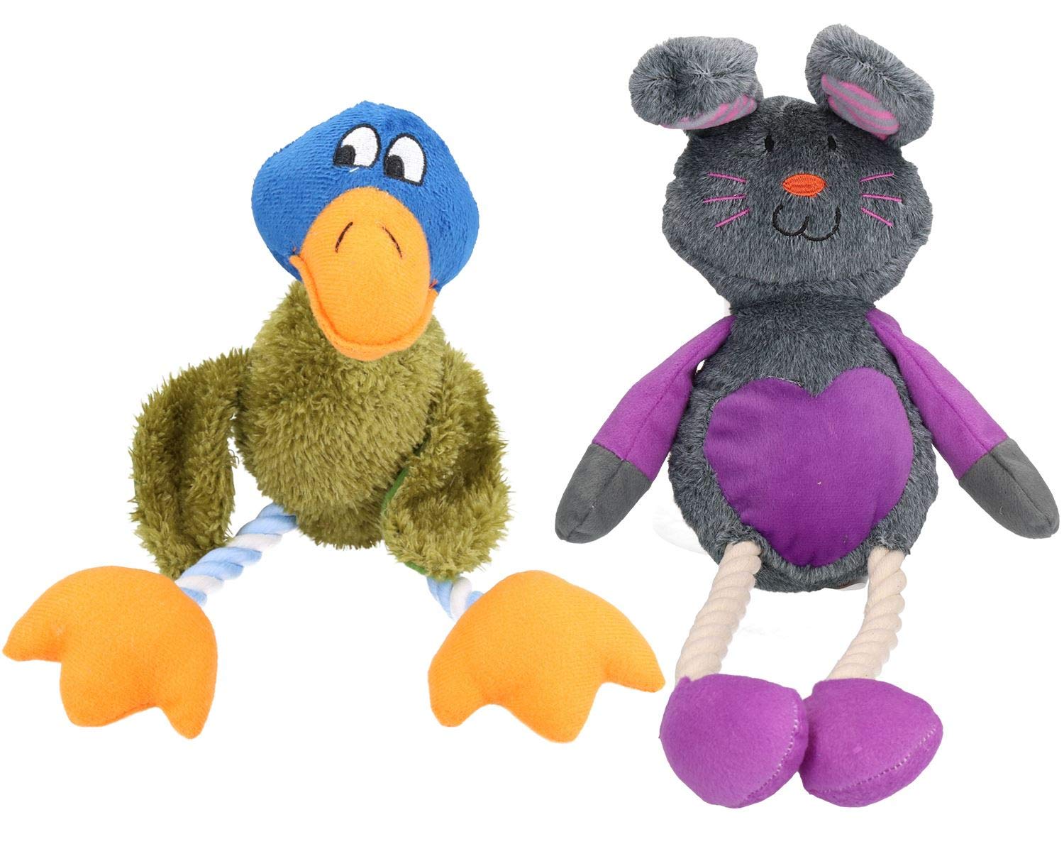 Peluche chien en corde AB Tools Twister canard et lapin pour jouer au lancer rapporter au parc