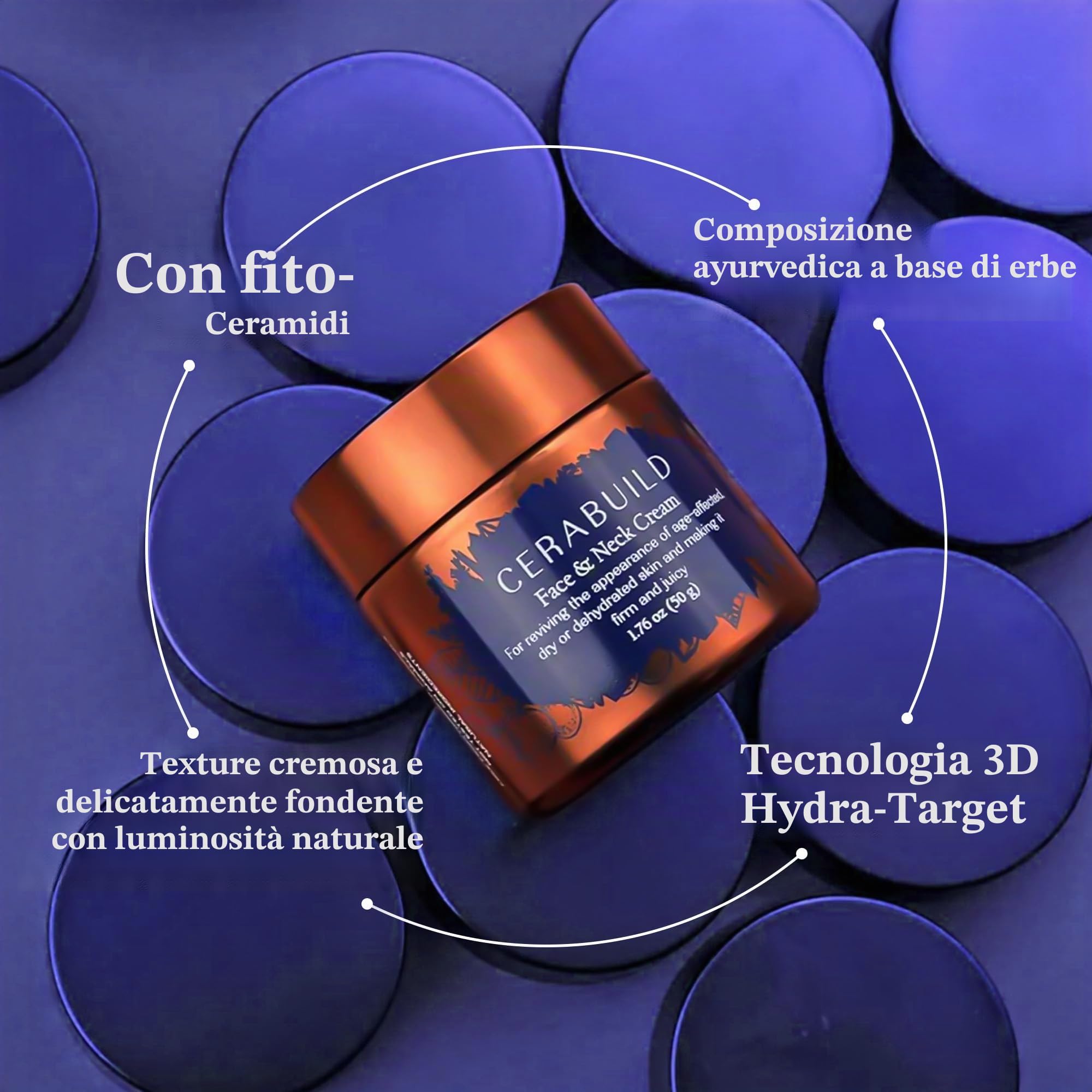 Cerabuild - Crema viso e collo, idrata e leviga intensamente la pelle, crema barriera per la pelle infusa con fitoceramide con olio di Bakuchi e chebula, rimpolpante, rassodante, vegana, 50 g