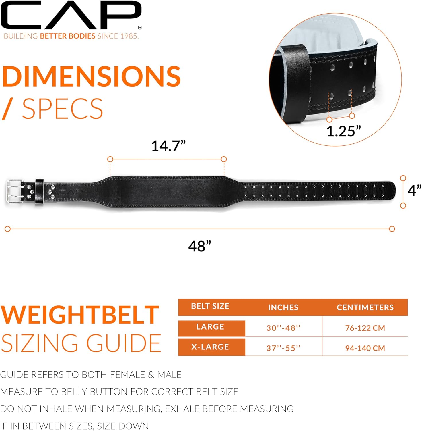 CAP Barbell Premium Leather Weightlifting Belt – Heavy-Duty Support for Squats, Deadlifts, and Core Stability