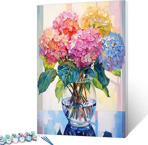 Vista 7 de Tucocoo White Daisy - Pintura por números para adultos, flores blancas con hojas verdes en jarrón, kits de pintura al óleo, lienzo con pintura Flor