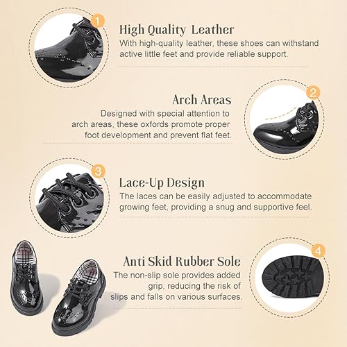 Miniatura 3 de KIDSUN Zapatos de vestir para niño y niña, cómodos zapatos Oxford con cordones para uniforme escolar, mocasines planos (bebéniño pequeño) E-negro