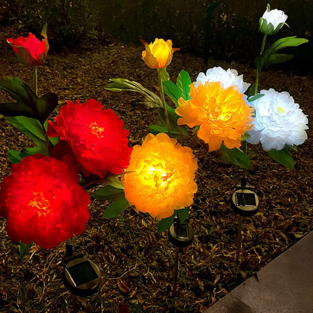 Aolyty Solar Flower Garden Lights, Solar Peony Light Outdoor Decoration IP65 Waterproof Solar Stake Lights 2 Pack LED Landscape Light for Pathway Walkway Patio Lawn Garden Decor (Red)