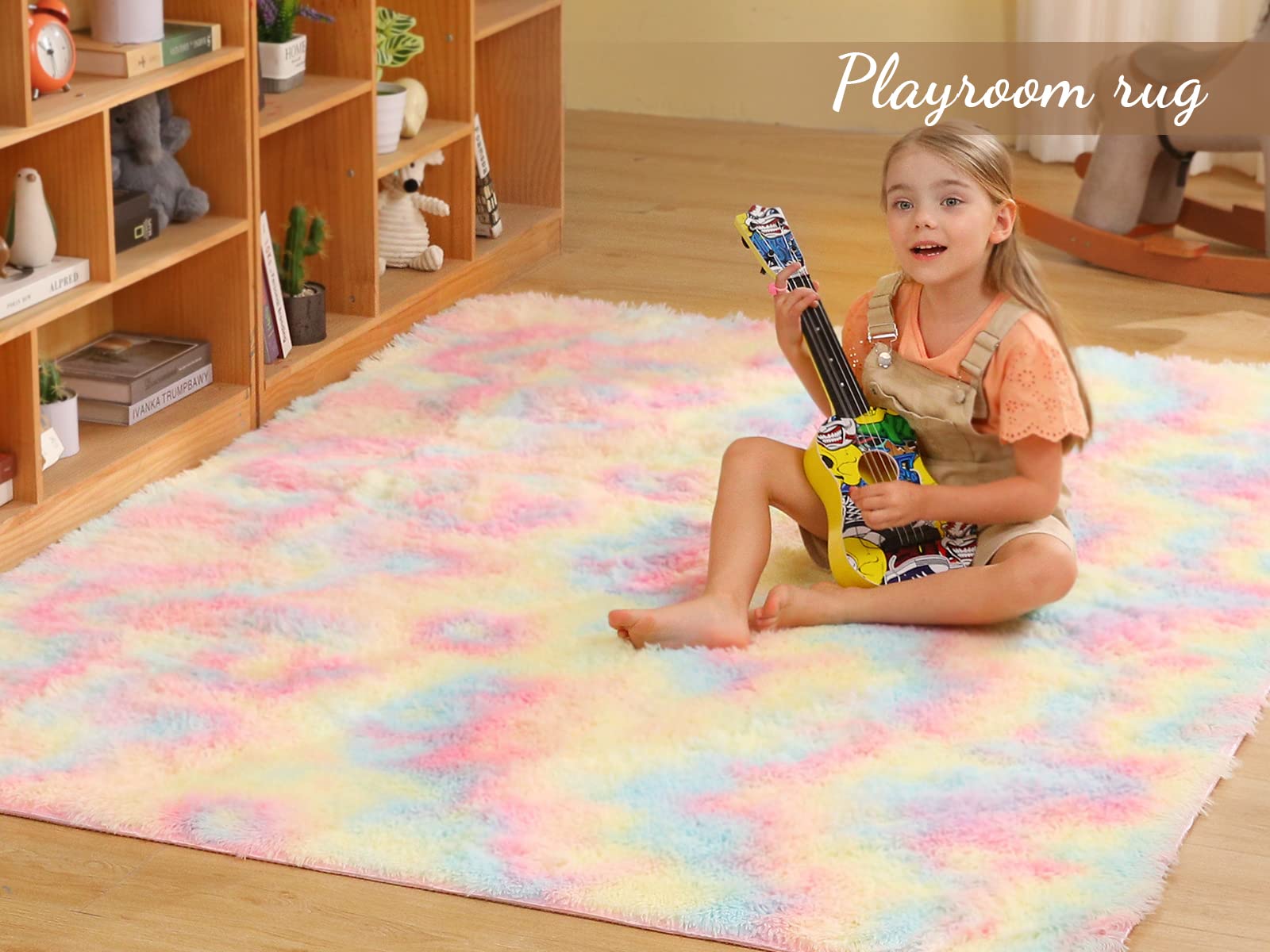 Medeunk 8x10 Area Rugs Rainbow Super Soft Fluffy Upgrade Sponge Non-Slip No Shedding for Living Room Bedroom Girls/Boys Room Dorm Playroom