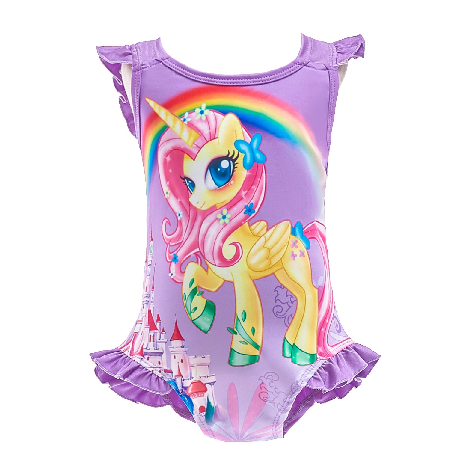Lito Angels Traje de baño de Unicornio para niñas pequeñas, una Pieza de un Hombro, Fiesta natación de Verano, Rosa Caliente