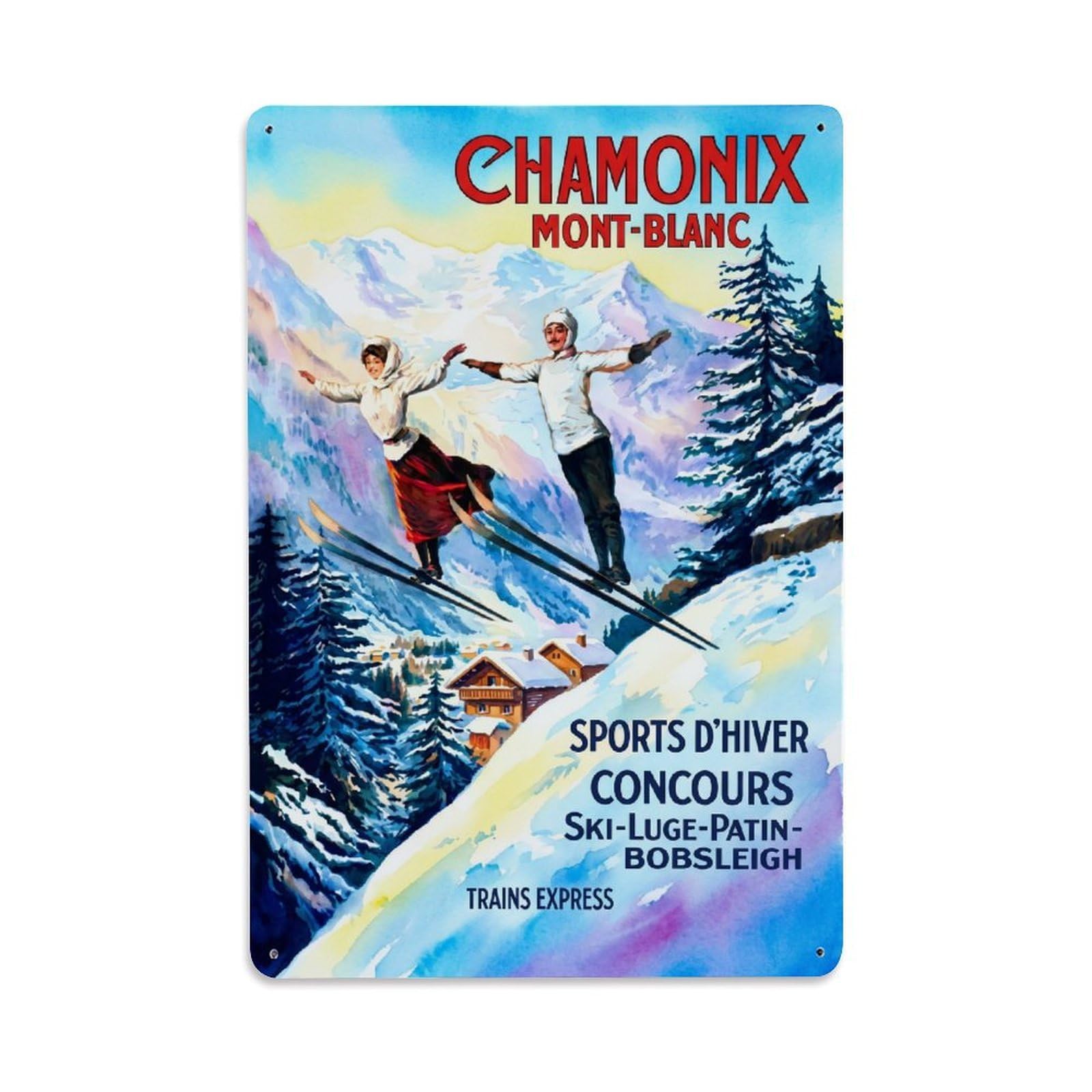 Olhnbad Style Mont Blanc Chamonix France Painterly Alpine Travel Metal Tin Sign