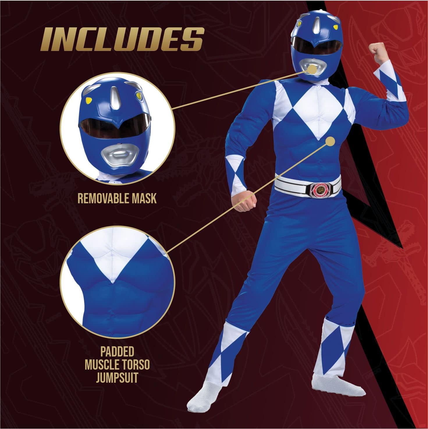 DISGUISE Disfraz oficial de Power Rangers azul para niños, disfraz de Power Rangers para niños, disfraz para el día del libro y la semana, talla S