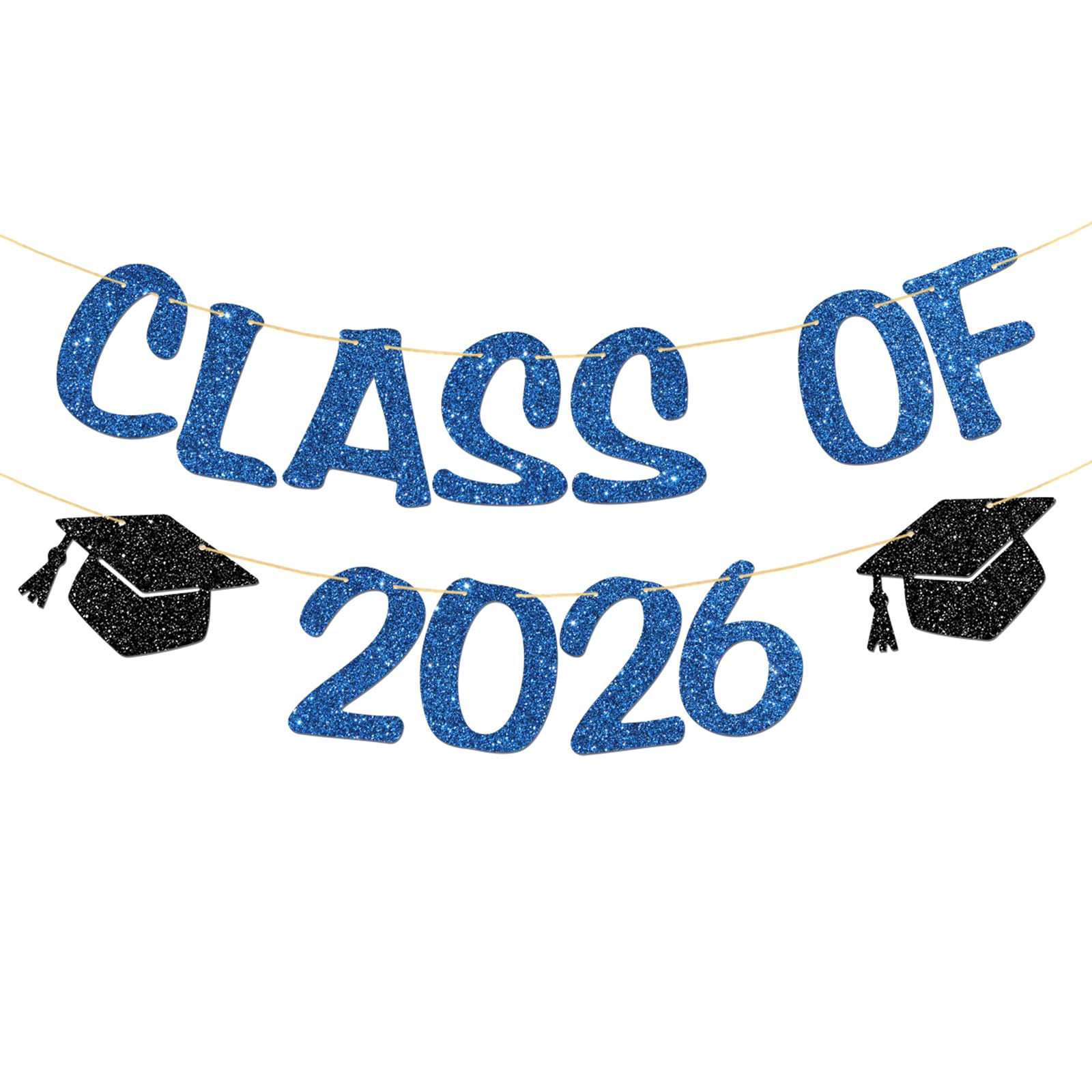 Class of 2026 Banner - 2026 Grad Sign - Educated AF Party Supplies - High School College University Graduation Party Decorations - Blue Glitter