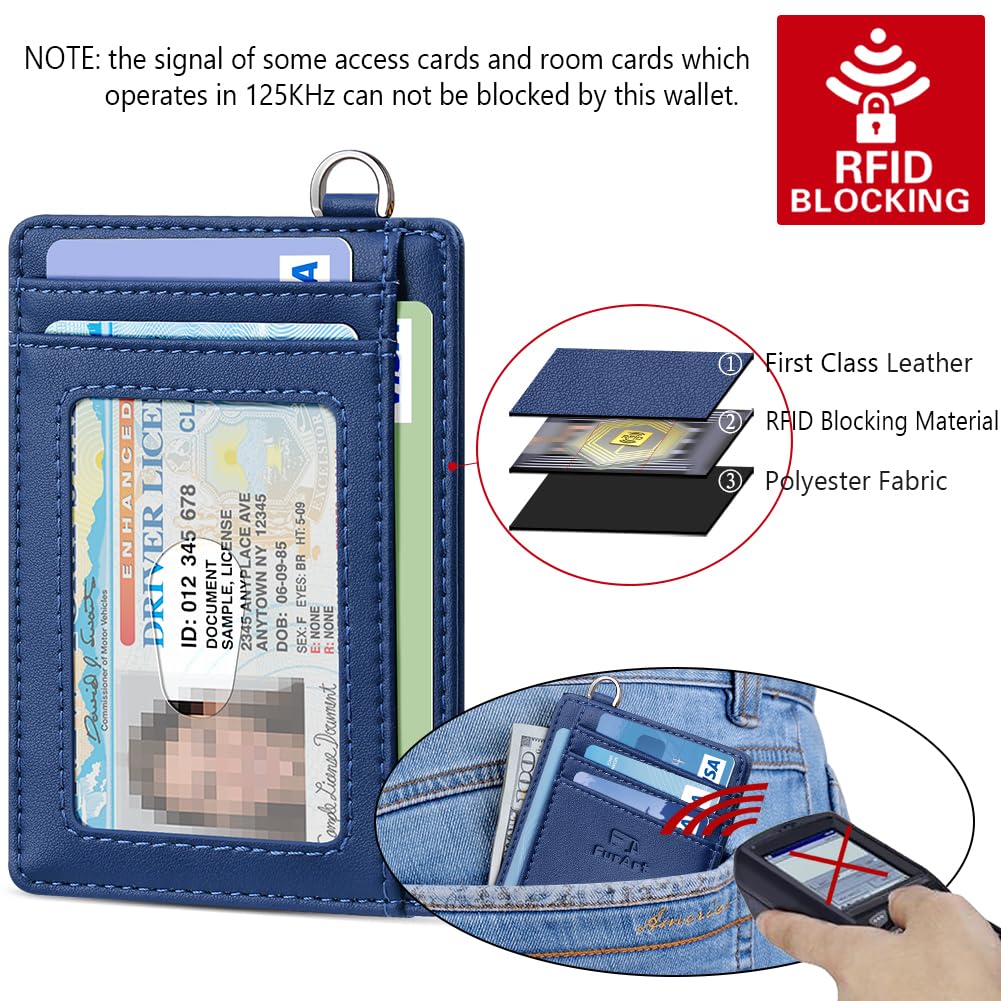 FurArt Portfel minimalistyczny, cienki, etui na karty kredytowe z blokadą RFID, dla kobiet i mężczyzn, zdejmowana klamra w kształcie litery D, Nocny niebieski, Klasyczny