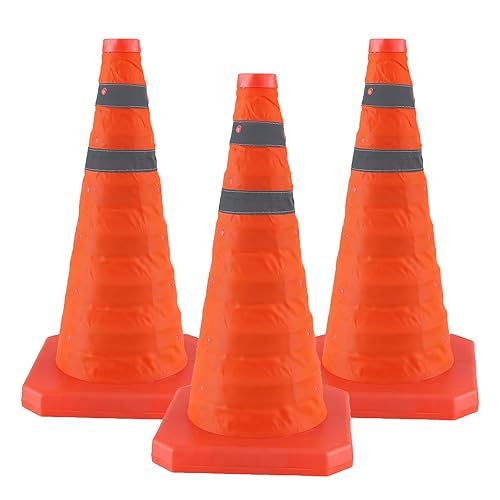 Miniatura 9 de Paquete de 5 Conos de Seguridad Vial Plegables de 18 Pulgadas, Conos Naranjas con Collar Reflectante, Conos de Tráfico Portátiles Multipropósito