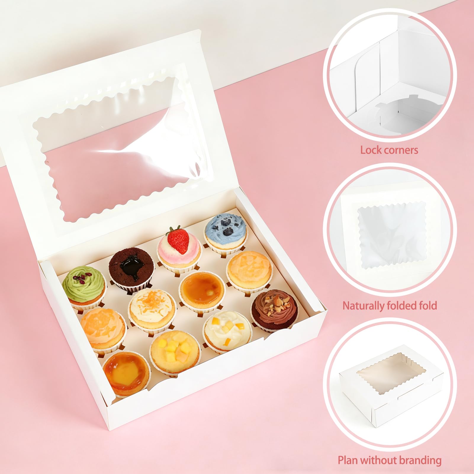 OUNONA – 5 Scatole Porta Cupcake A 12 Cavità Con Finestra, In Cartone Alimentare, Bianche, 32,5x25x9 Cm