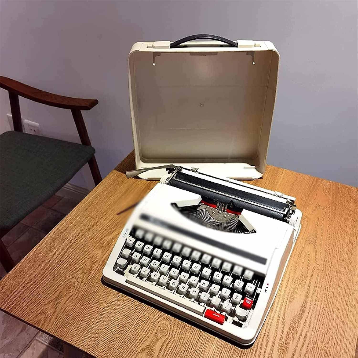 RENJJPBO Old-Fashioned Traditional Portable Manual Typewriter for Writers - Twin Spool Black Red Ribbon - Traditional Typewriter Classic Word Processor