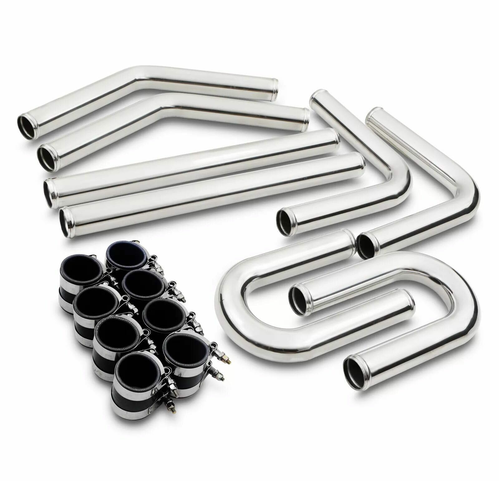 Gravity Performance Silver & Black 2.5" 63Mm Aluminium Diy Race Intercooler Piping Kit Turbo Boost Hard Pipe Set Kit Cars & Motorsport Projects Fmic