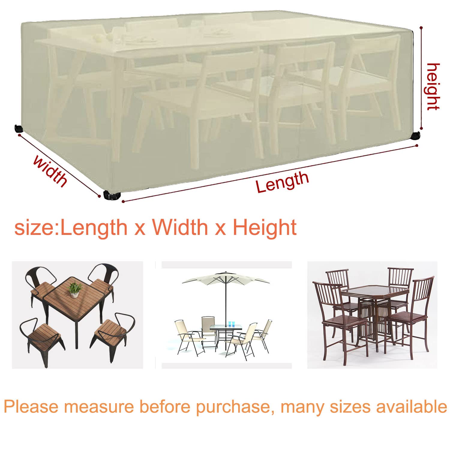 Coperture per Mobili da Giardino, Impermeabile Anti-UV Antivento Resistente allo Strappo Oxford Copertura Tavolo Esterno (200x140x90cm) Bianco Latte