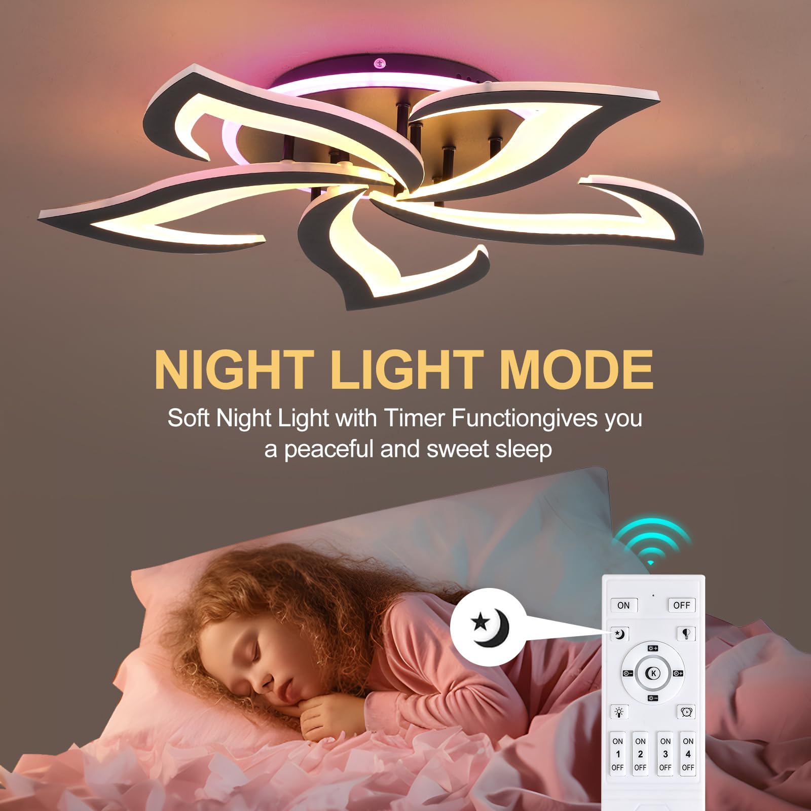 Plafoniera LED Soffitto 5 Petali Fiore Moderna Dimmerabile Nero | Plafoniera moderna da soffitto con telecomando, luce regolabile 3000-6000K per soggiorno, camera, cucina e corridoio
